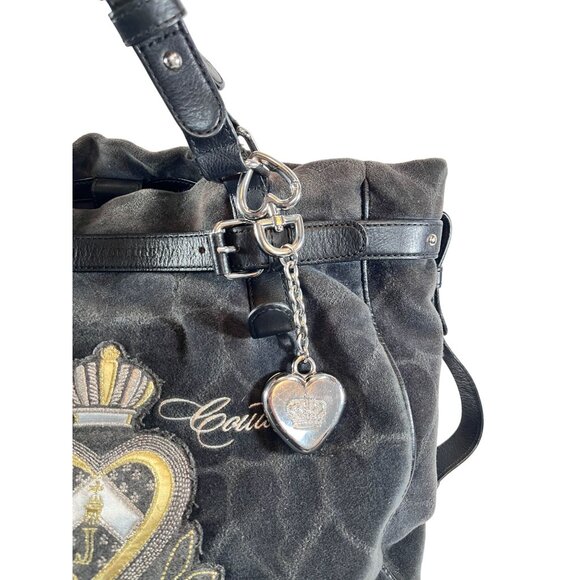 Juicy Couture Black Heart Jacquard Dearest Hobo Handbag With Charm & Adjustable - Picture 3 of 15